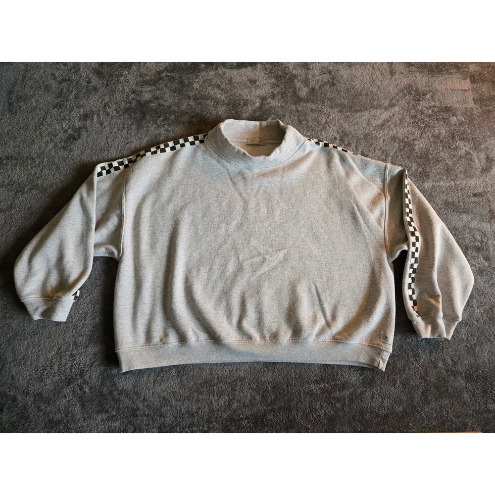 Ragabond Studio Sweatshirt Womens XS/S Gray Good Checkerboard Stripe Mock Neck